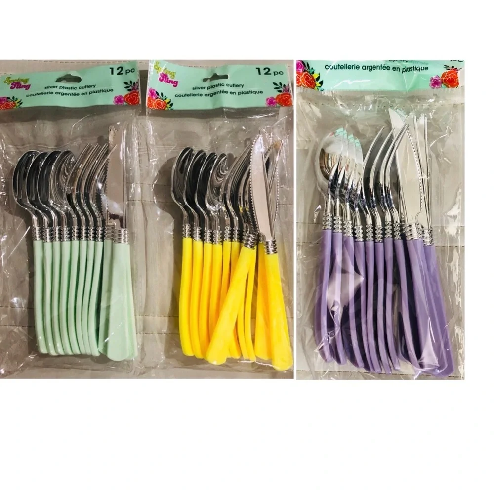 12piece light purple lilac‎ lavender and silver spring themed plastic cutlery